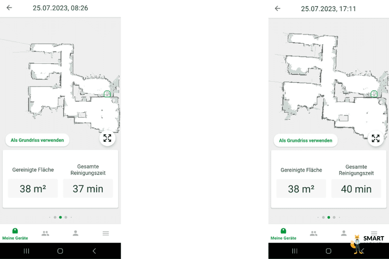 Die Navigationsgeschwindigkeit des Vorwerk Kobold VR7 ist in der MyKobold App zu sehen.